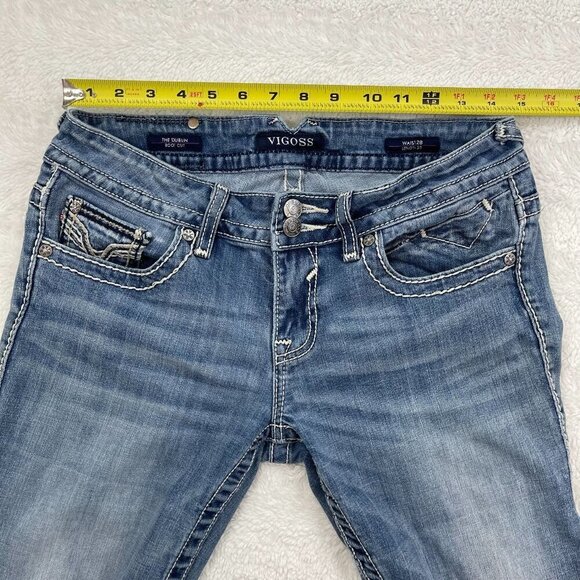 Vigoss Dublin Bootcut Jeans 28 Embroidered Pockets Mid-Rise Medium Blue Denim - Picture 7 of 9